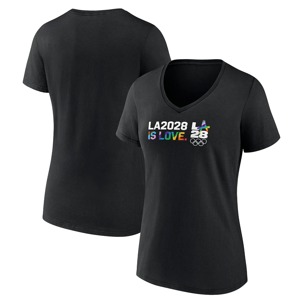 Women's Black LA28 Summer Olympics Pride V-Neck T-Shirt