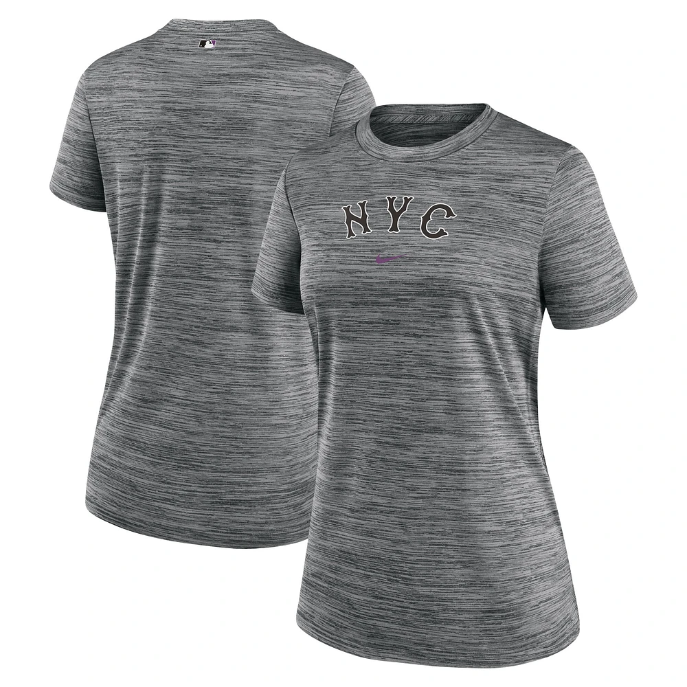 Women's Nike Charcoal New York Mets 2024 City Connect Authentic Collection Performance Practice Velocity T-Shirt