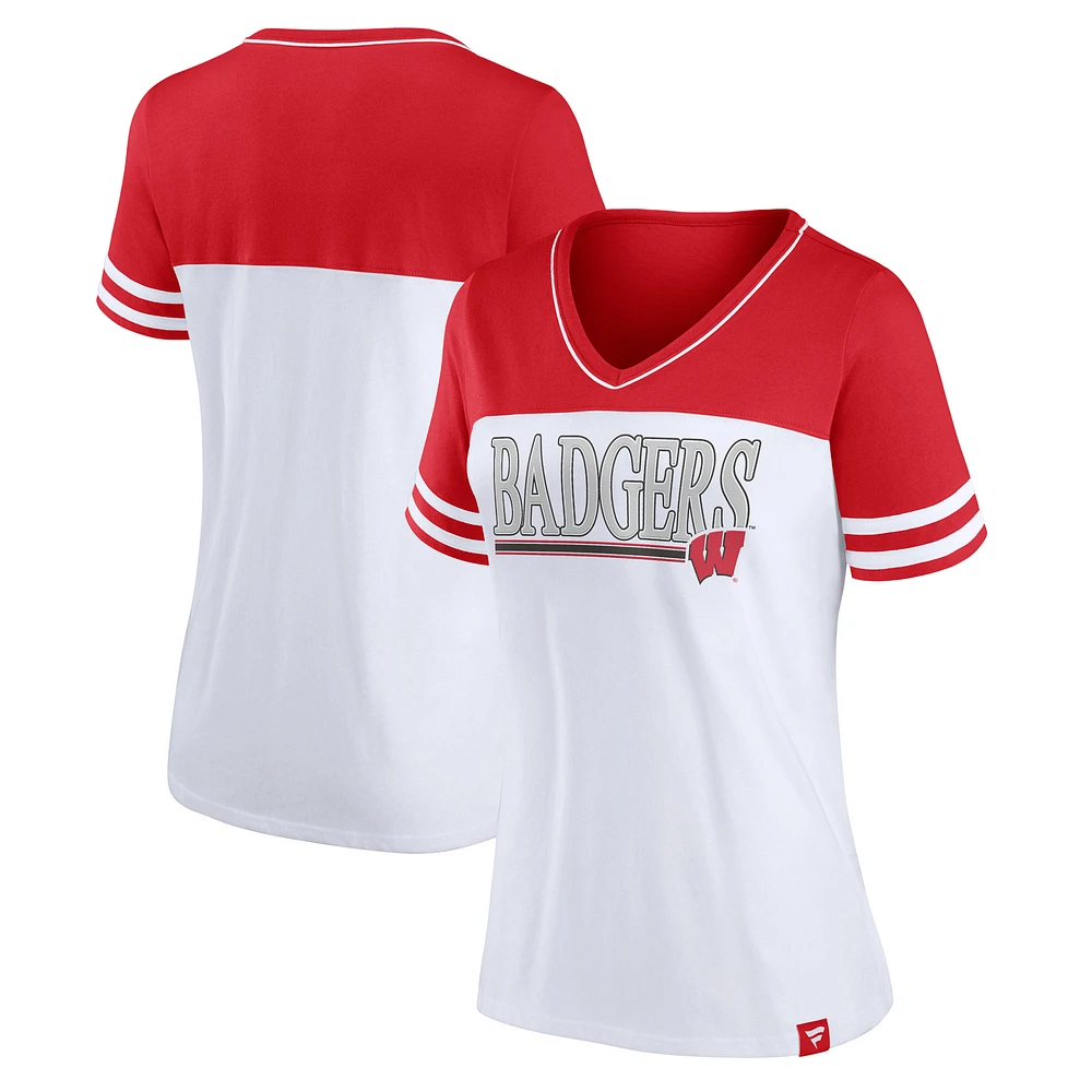 Women's Profile White/Red Wisconsin Badgers Plus Field Game V-Neck T-Shirt