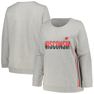 Women's Profile Heather Gray Wisconsin Badgers Plus Size Side Stripe Pullover Sweatshirt