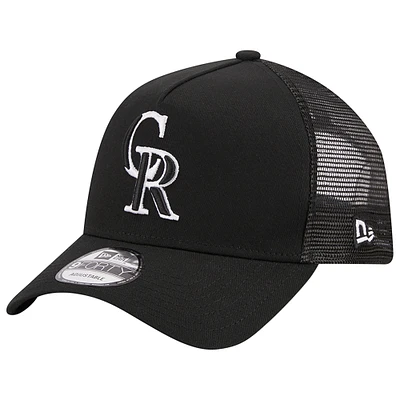 Men's New Era Black Colorado Rockies A-Frame 9FORTY Trucker Adjustable Hat