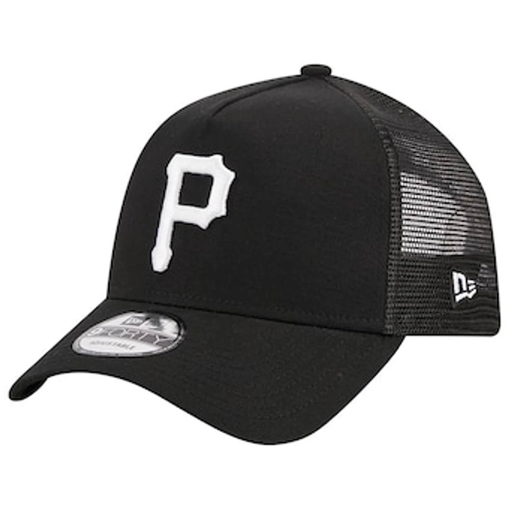 Men's New Era Black Pittsburgh Pirates A-Frame 9FORTY Trucker Adjustable Hat