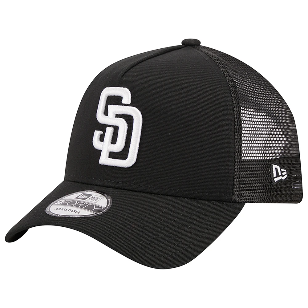 Men's New Era Black San Diego Padres A-Frame 9FORTY Trucker Adjustable Hat