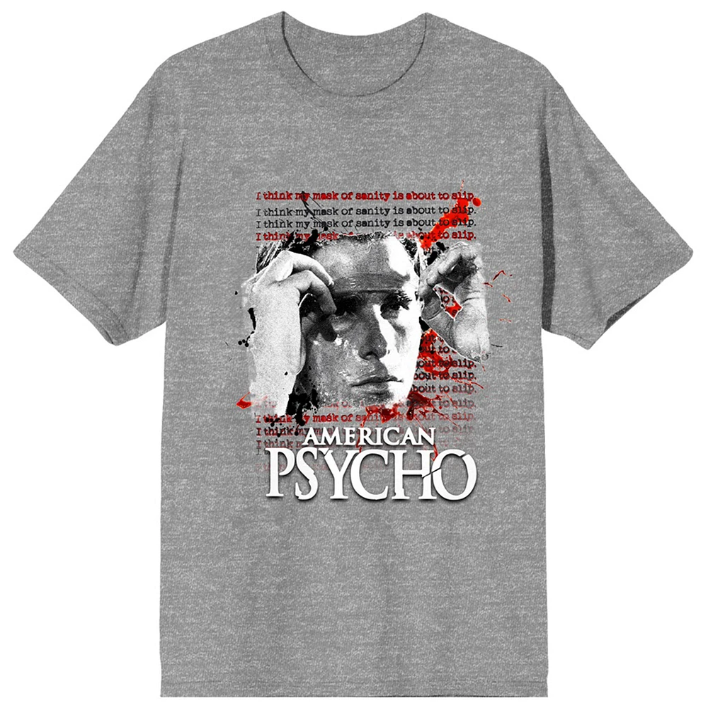 Unisex Heather Gray American Psycho Mask of Sanity Soft Hand T-Shirt
