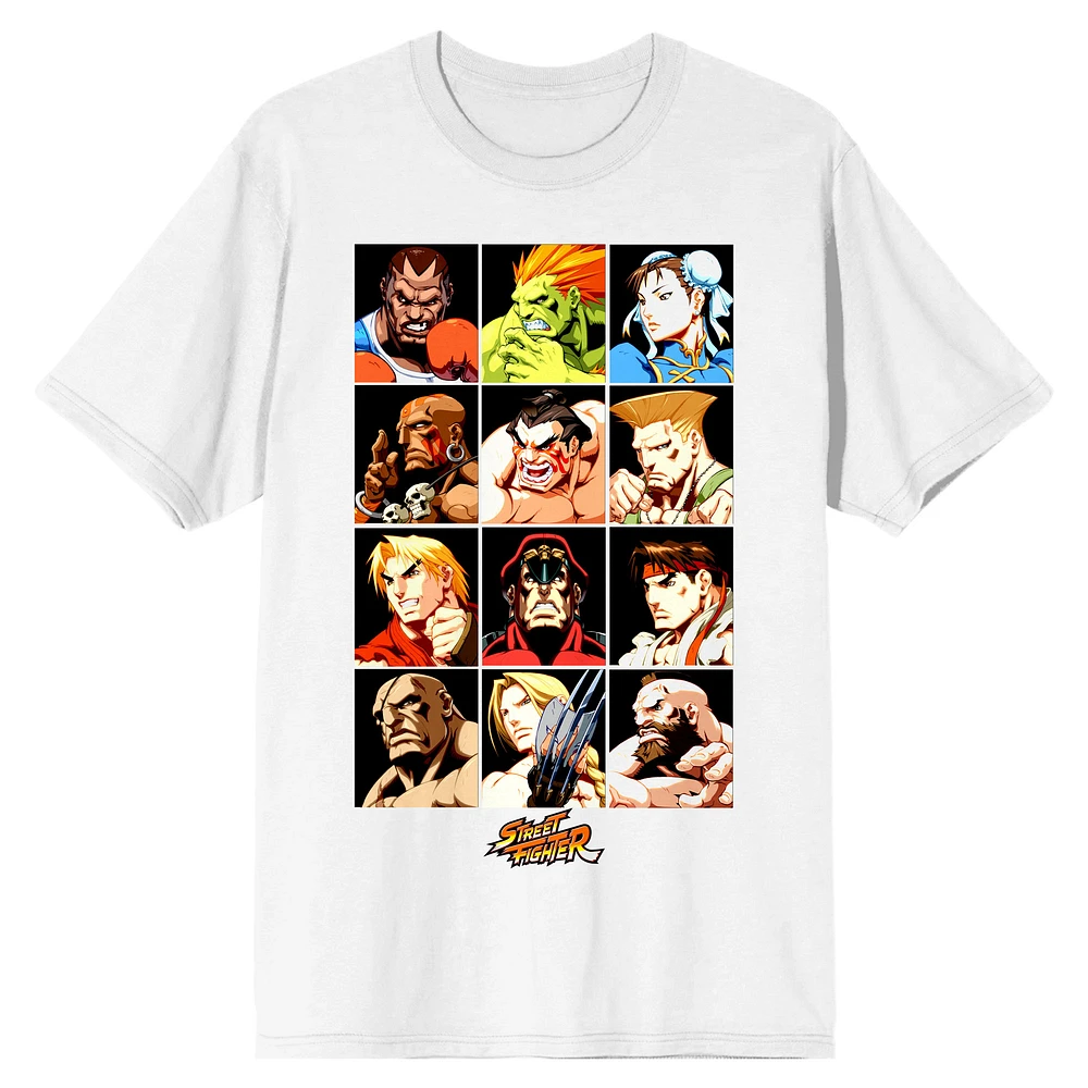 Unisex White Street Fighter Character Grid T-Shirt