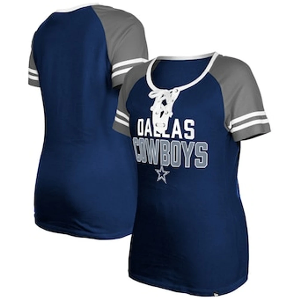 Women's New Era Navy Dallas Cowboys Raglan Lace-Up T-Shirt