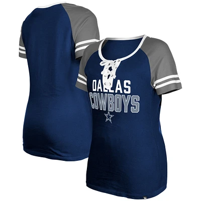Women's New Era Navy Dallas Cowboys Raglan Lace-Up T-Shirt