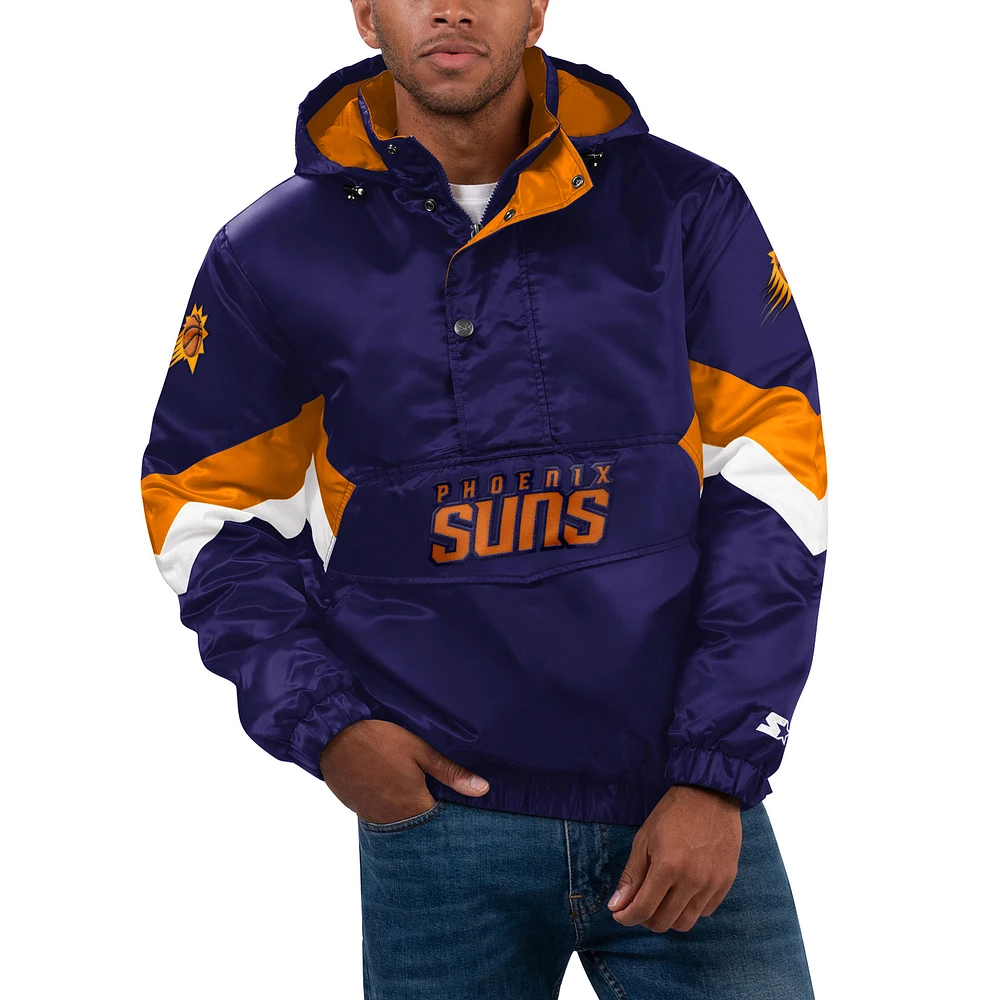 Men's Starter Purple Phoenix Suns Force Play Satin Hoodie Half-Zip Jacket