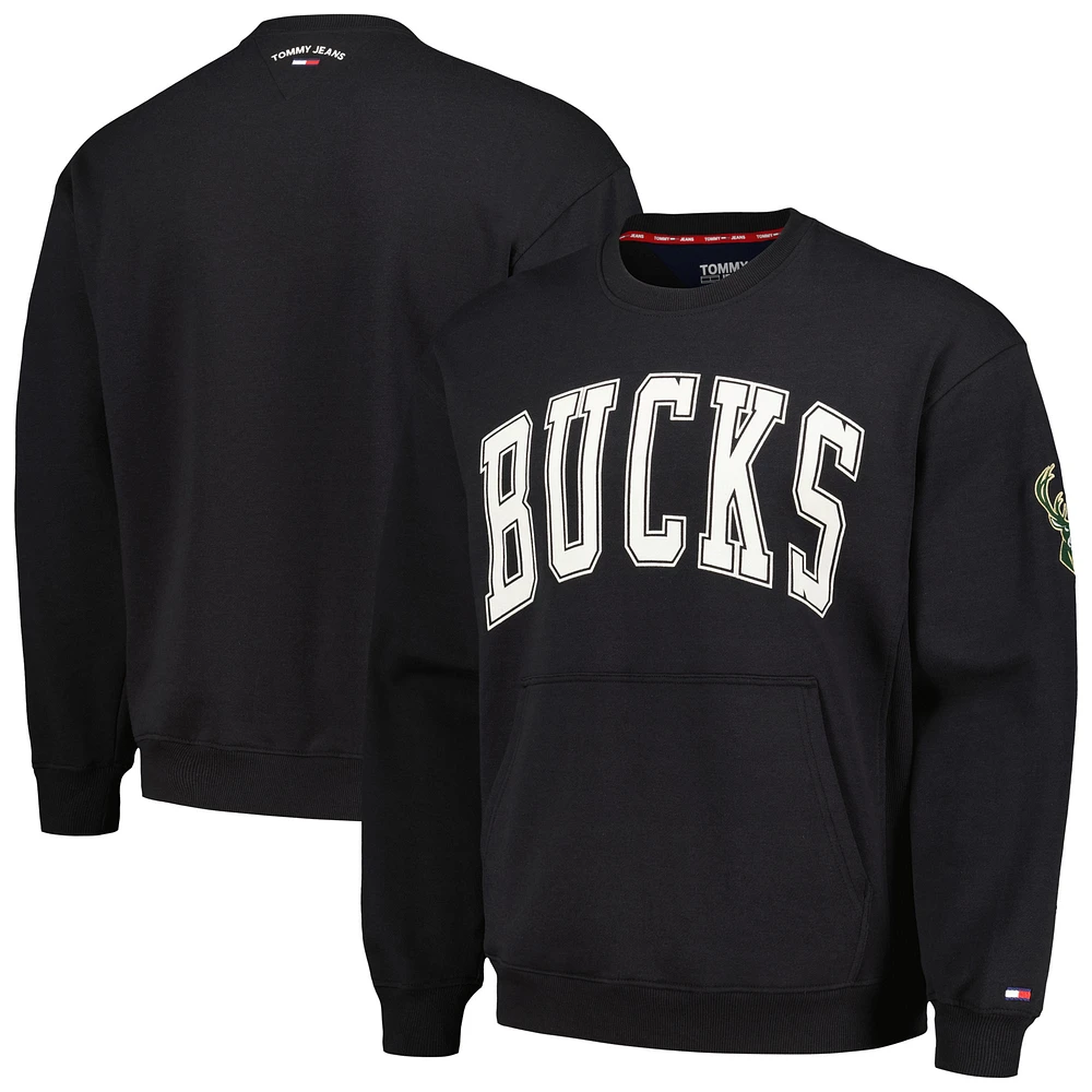 Men's Tommy Jeans Black Milwaukee Bucks Henry Pullover Sweatshirt