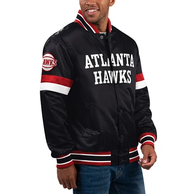 Men's Starter Black Atlanta Hawks Home Game Satin Full-Snap Varsity Jacket