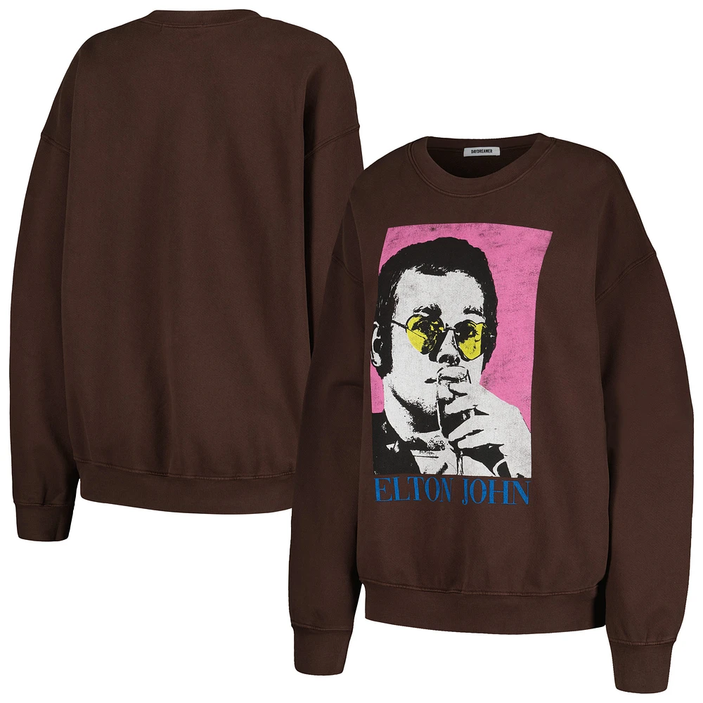 Women's Daydreamer Brown Elton John Heart Glasses Pullover Sweatshirt