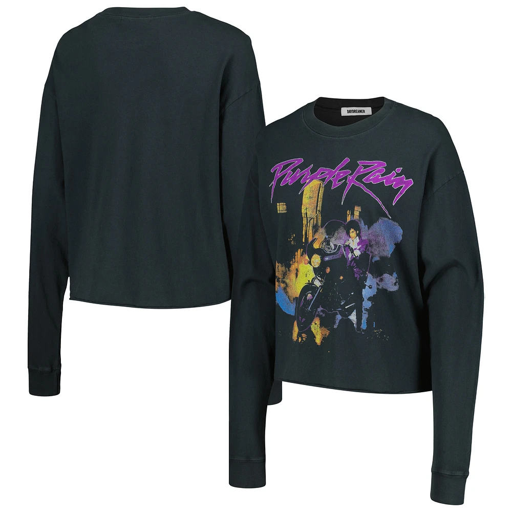 Women's Daydreamer Black Prince Purple Rain Cropped Long Sleeve T-Shirt
