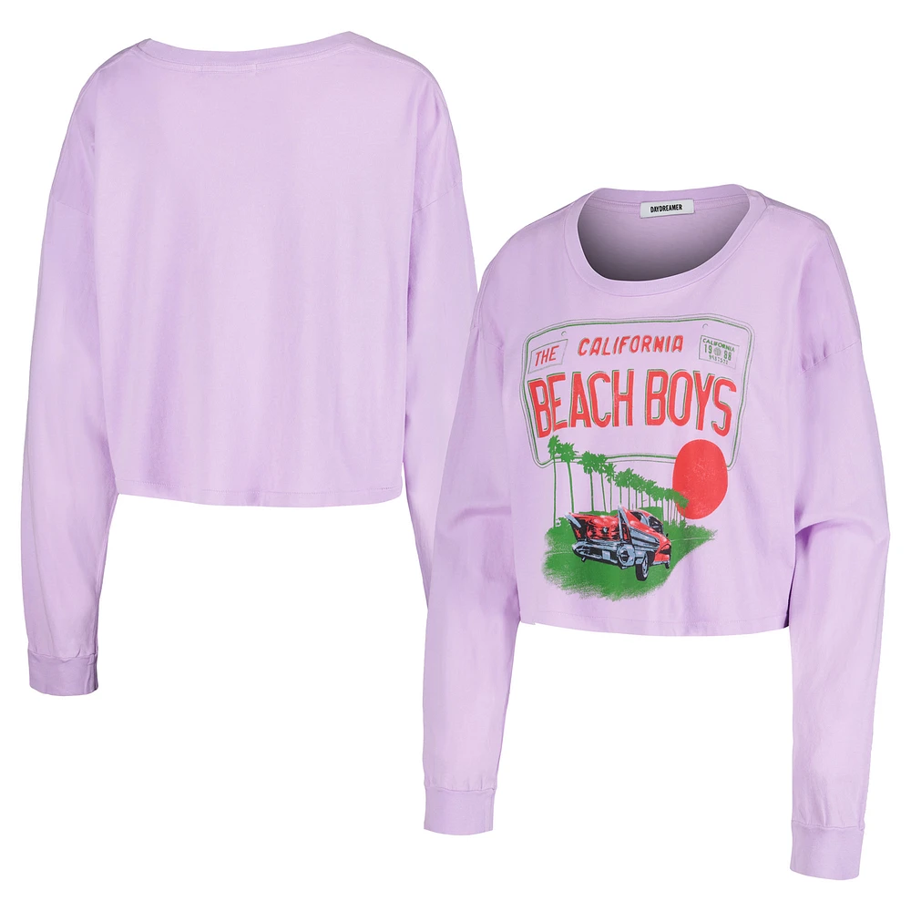 Women's Daydreamer Purple The Beach Boys License Plate Cropped Long Sleeve T-Shirt