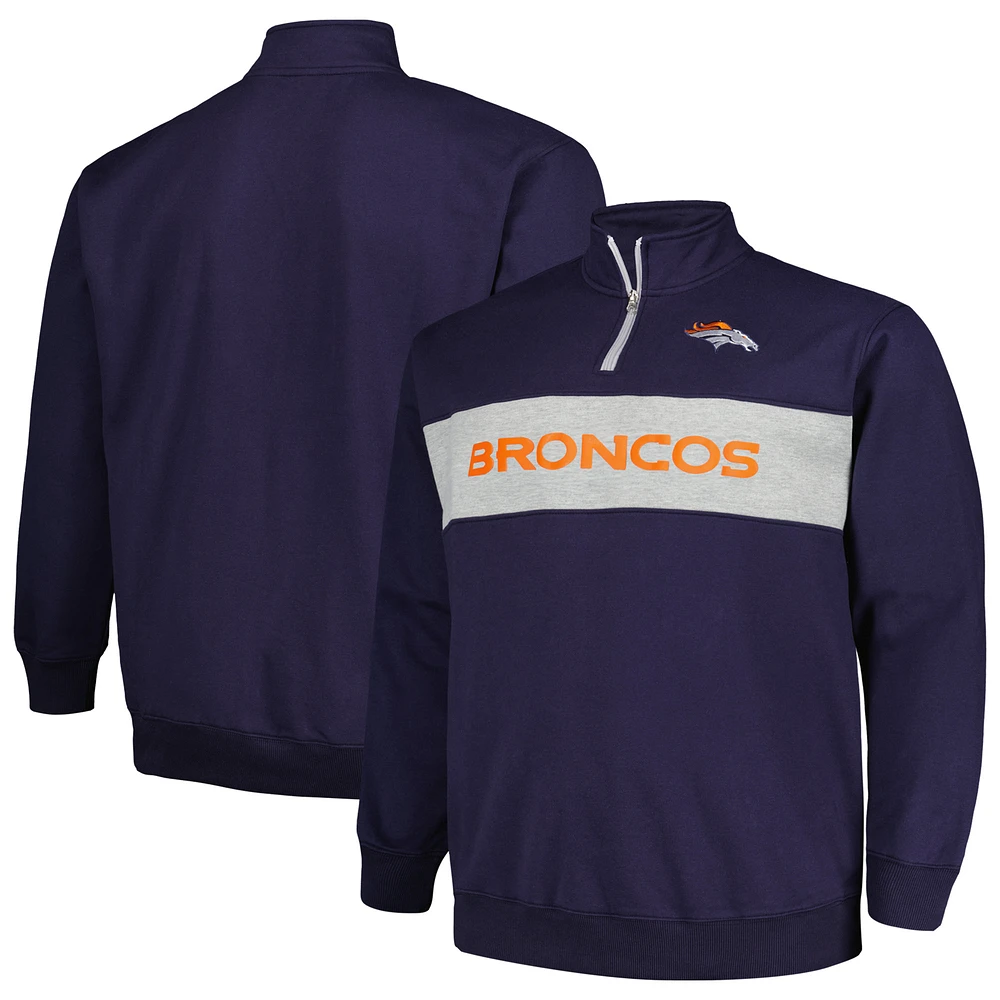 Men's Profile Navy Denver Broncos Big & Tall Fleece Quarter-Zip Jacket