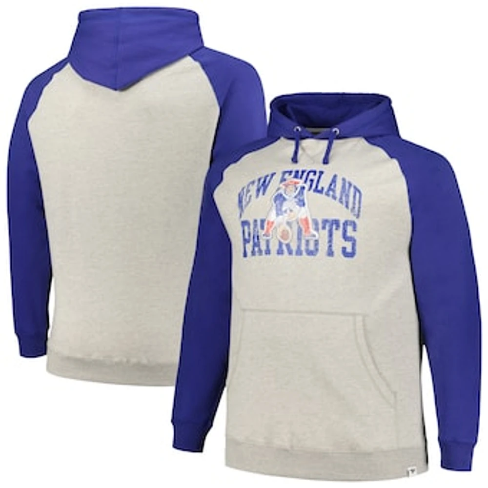Men's Profile Heather Gray/Royal New England Patriots Big & Tall Favorite Arch Throwback Raglan Pullover Hoodie
