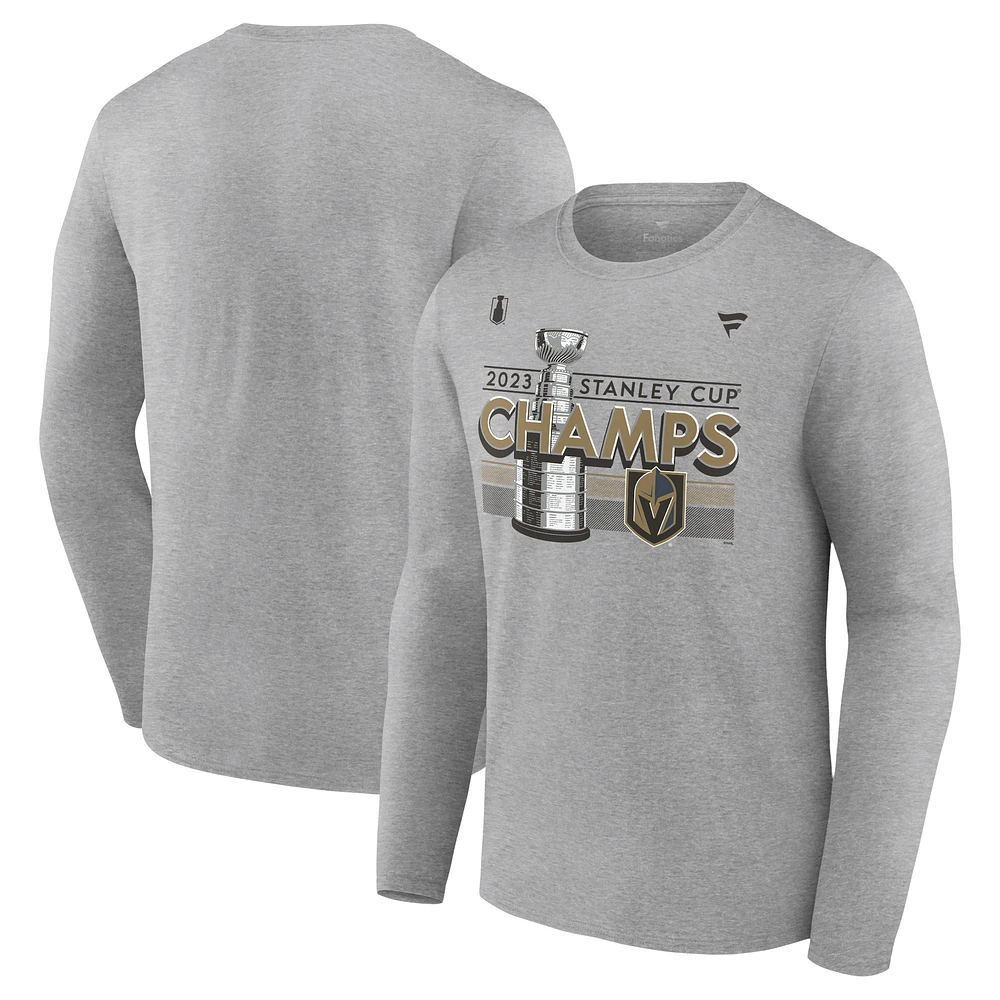 Men's Fanatics Heather Gray Vegas Golden Knights 2023 Stanley Cup Champions Locker Room Long Sleeve T-Shirt