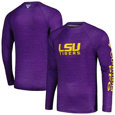 Men's Columbia Purple LSU Tigers PFG Terminal Tackle Omni-Shade Raglan Long Sleeve T-Shirt