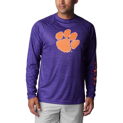 Men's Columbia Purple Clemson Tigers PFG Terminal Tackle Omni-Shade Raglan Long Sleeve T-Shirt