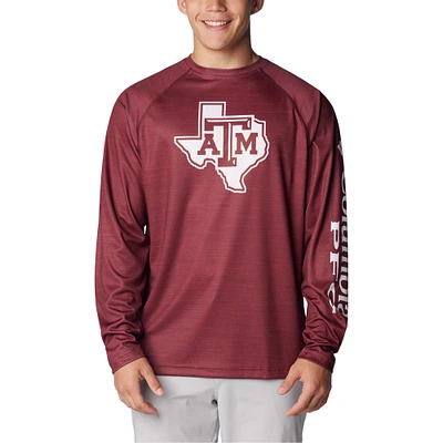 Men's Columbia Maroon Texas A&M Aggies PFG Terminal Tackle Omni-Shade Raglan Long Sleeve T-Shirt