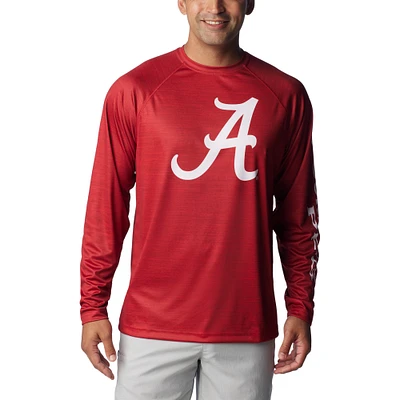 Men's Columbia Crimson Alabama Tide PFG Terminal Tackle Omni-Shade Raglan Long Sleeve T-Shirt