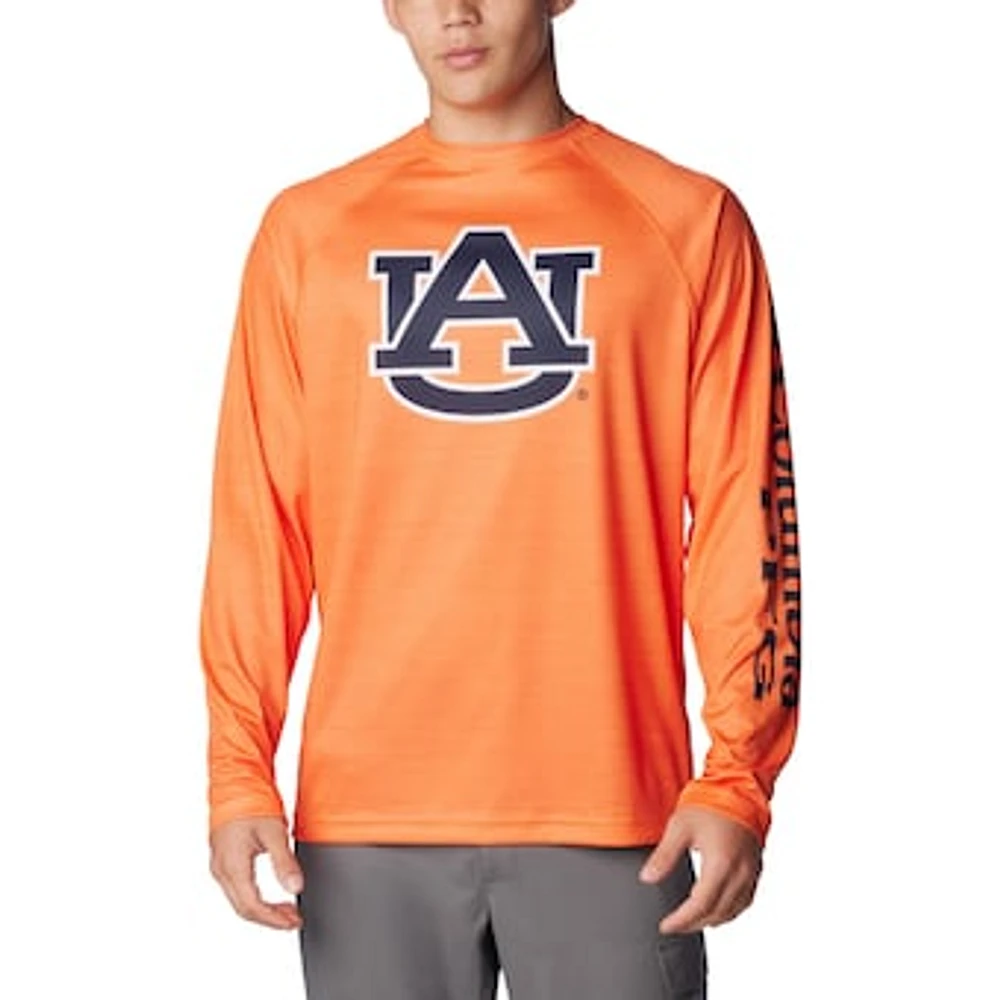 Men's Columbia Orange Auburn Tigers PFG Terminal Tackle Omni-Shade Raglan Long Sleeve T-Shirt