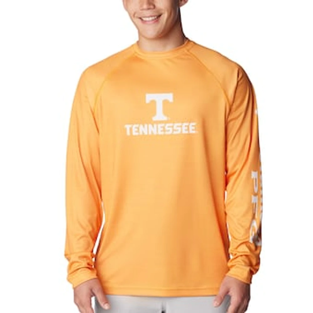 Men's Columbia Tennessee Orange Volunteers PFG Terminal Tackle Omni-Shade Raglan Long Sleeve T-Shirt