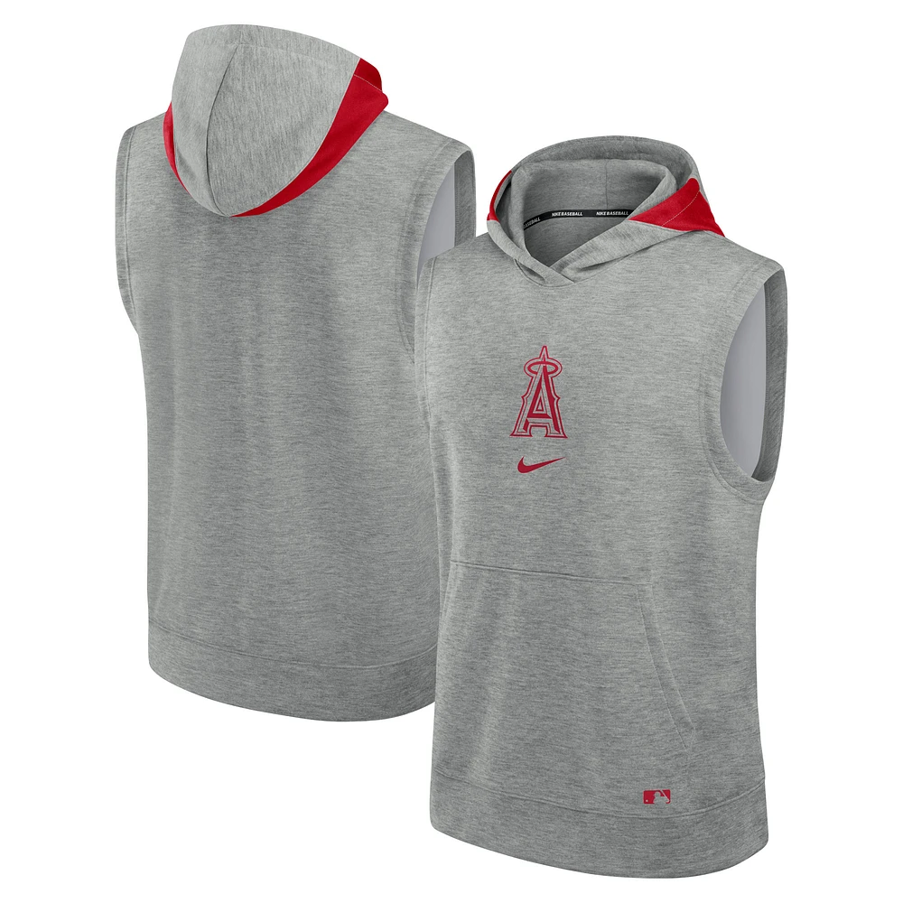 Men's Nike Heather Gray Los Angeles Angels Authentic Collection Early Work Performance Sleeveless Pullover Hoodie