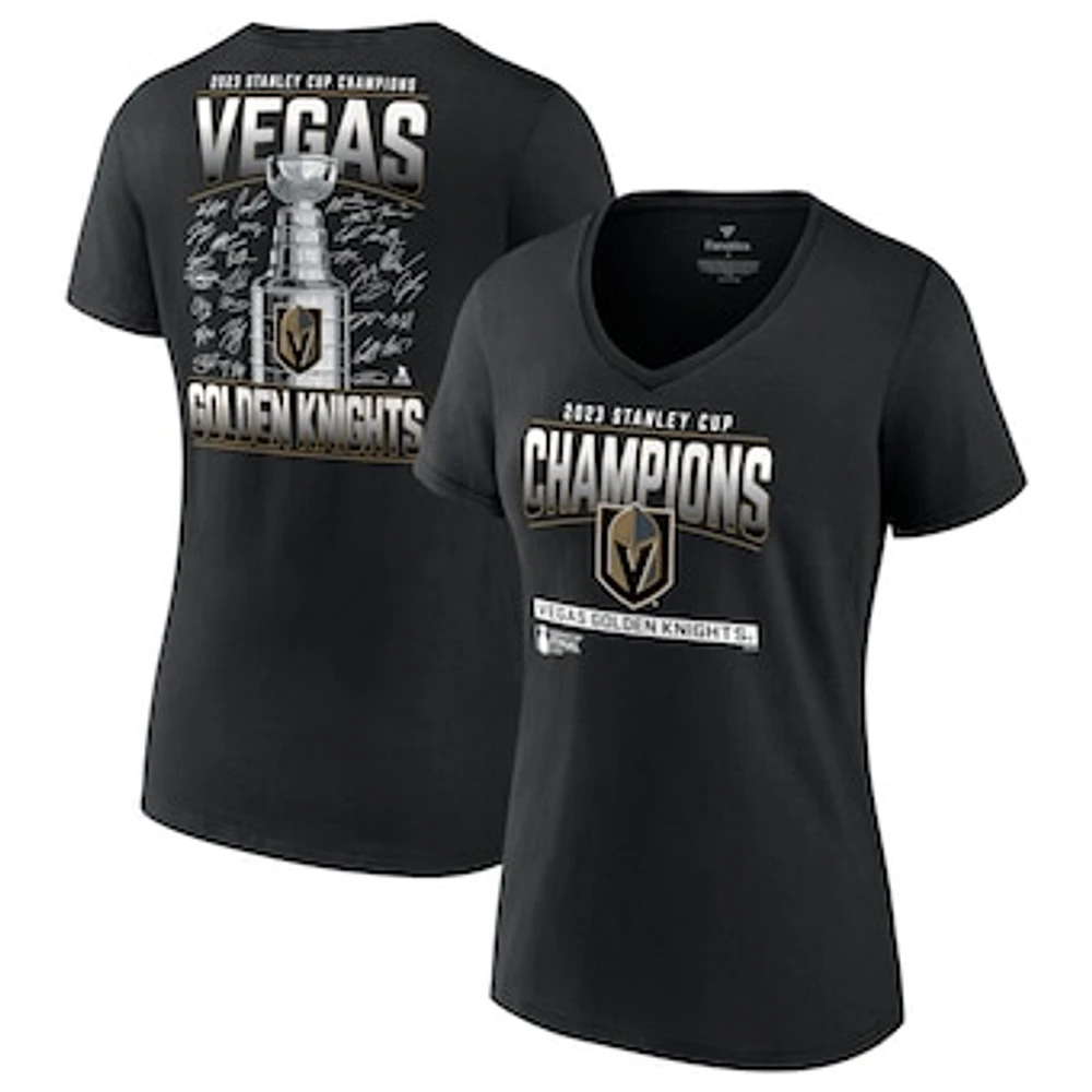 Women's Fanatics Black Vegas Golden Knights 2023 Stanley Cup Champions Signature Roster V-Neck T-Shirt