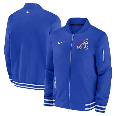 Men's Nike Royal Atlanta Braves City Connect Authentic Collection Game Time Bomber Full-Zip Jacket