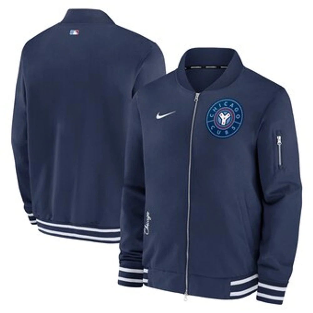 Men's Nike Navy Chicago Cubs City Connect Authentic Collection Game Time Bomber Full-Zip Jacket