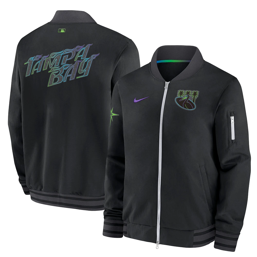 Men's Nike Black Tampa Bay Rays 2024 City Connect Authentic Collection Game Time Full-Zip Bomber Jacket