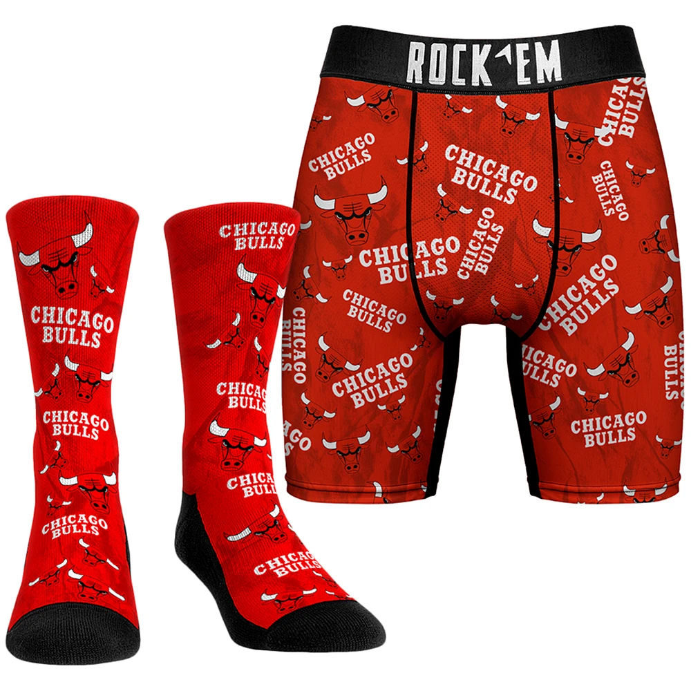 Men's Rock Em Socks Red Chicago Bulls All-Over Logo Boxer Briefs & Crew Combo Pack