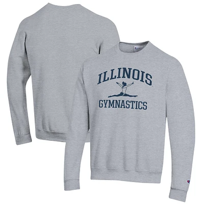 Men's Champion Gray Illinois Fighting Illini Gymnastics Icon Powerblend Pullover Sweatshirt