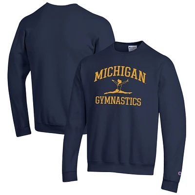 Men's Champion Navy Michigan Wolverines Gymnastics Icon Powerblend Pullover Sweatshirt