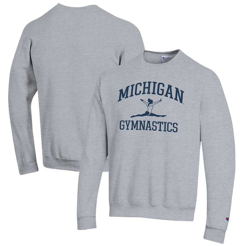 Men's Champion Gray Michigan Wolverines Gymnastics Icon Powerblend Pullover Sweatshirt