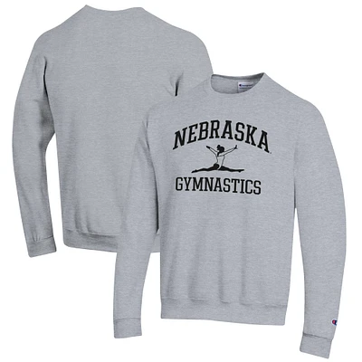 Men's Champion Gray Nebraska Huskers Gymnastics Icon Powerblend Pullover Sweatshirt