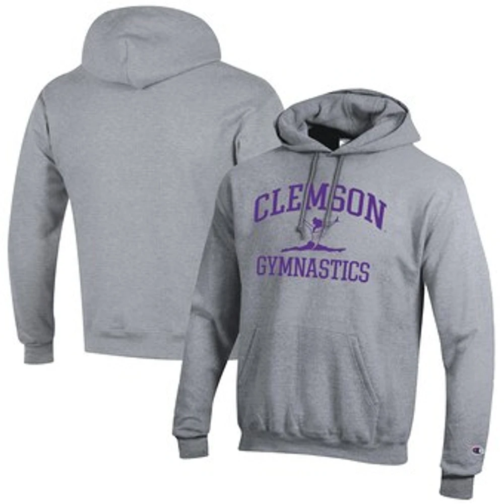 Men's Champion Gray Clemson Tigers Gymnastics Icon Powerblend Pullover Hoodie