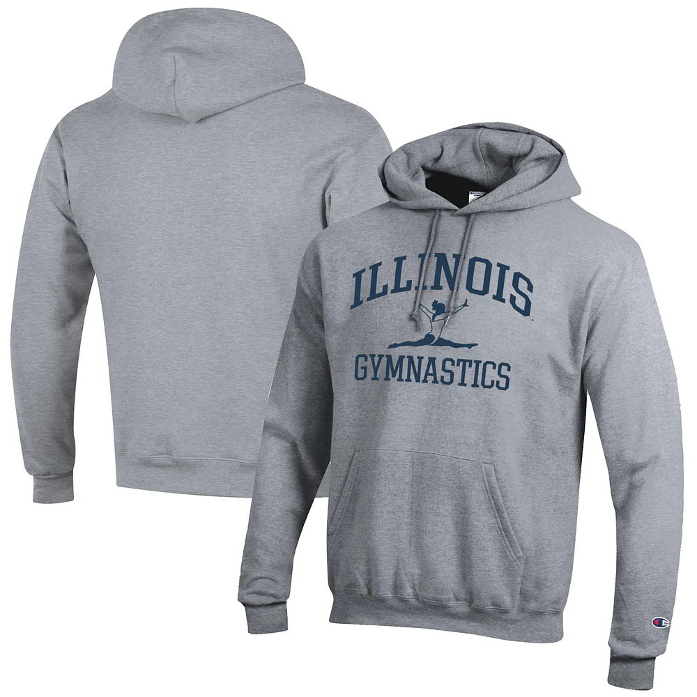 Men's Champion Gray Illinois Fighting Illini Gymnastics Icon Powerblend Pullover Hoodie
