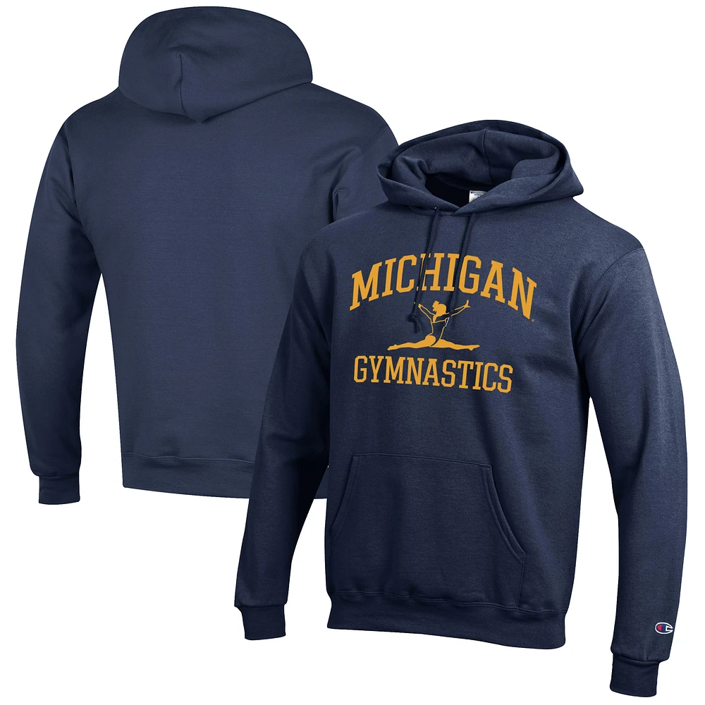 Men's Champion Navy Michigan Wolverines Gymnastics Icon Powerblend Pullover Hoodie