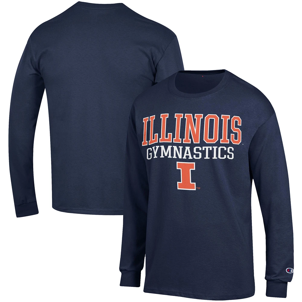 Men's Champion Navy Illinois Fighting Illini Gymnastics Stack Long Sleeve T-Shirt