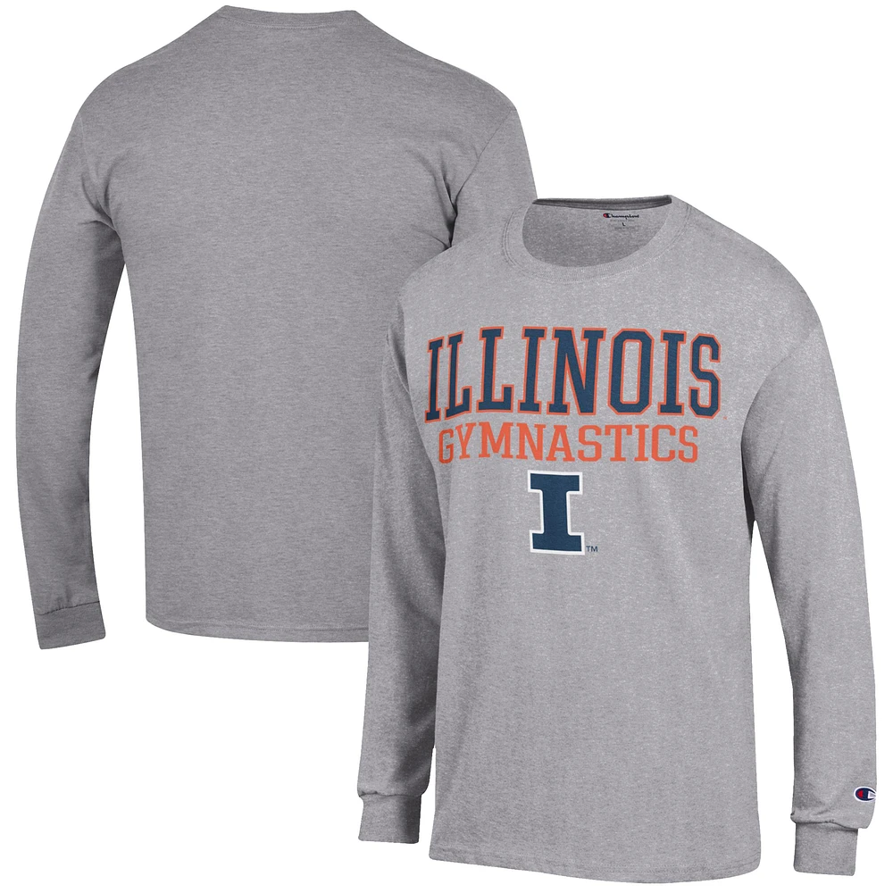 Men's Champion Gray Illinois Fighting Illini Gymnastics Stack Long Sleeve T-Shirt