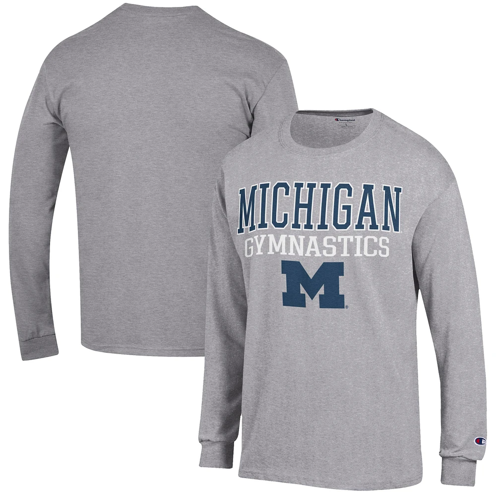 Men's Champion Gray Michigan Wolverines Gymnastics Stack Long Sleeve T-Shirt