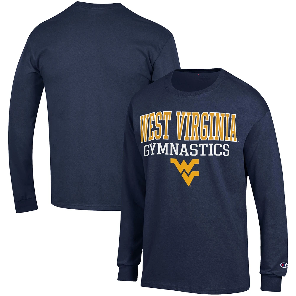 Men's Champion Navy West Virginia Mountaineers Gymnastics Stack Long Sleeve T-Shirt