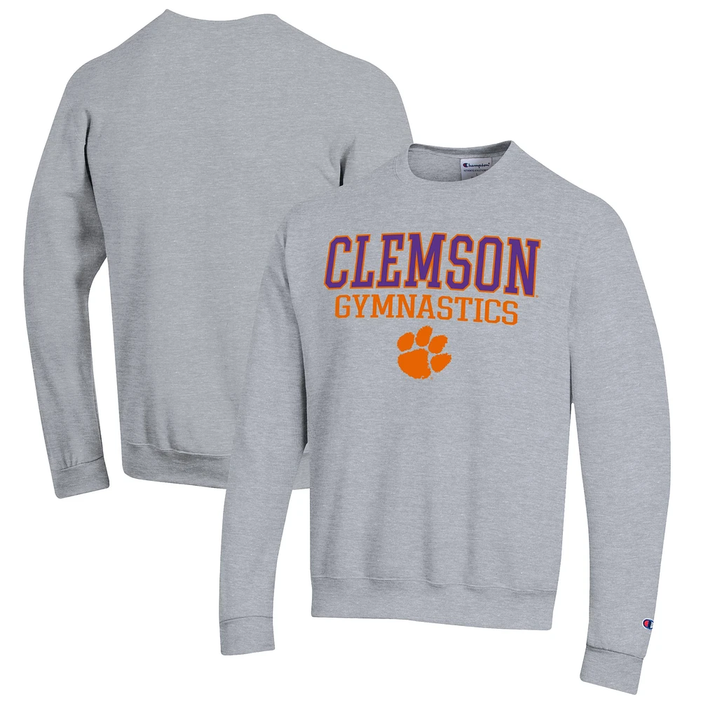 Men's Champion Gray Clemson Tigers Gymnastics Stack Powerblend Pullover Sweatshirt