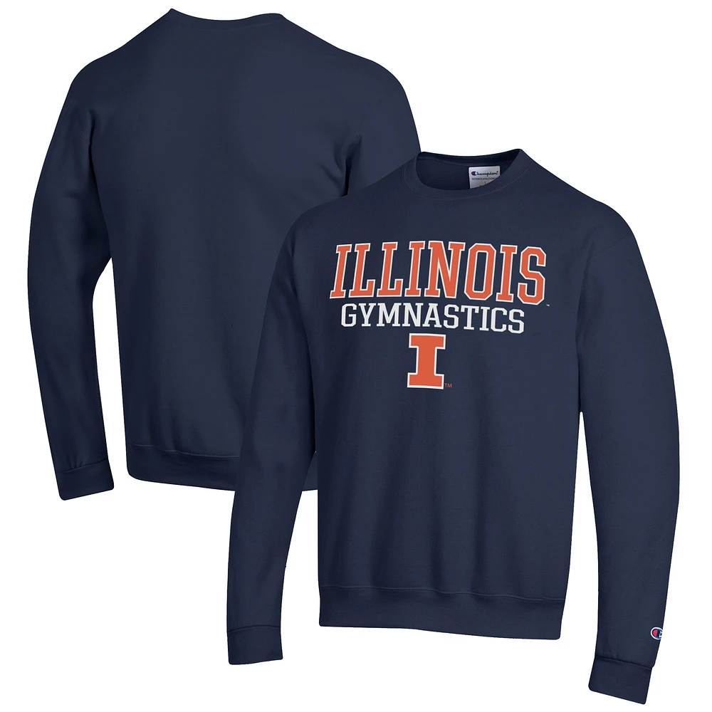 Men's Champion Navy Illinois Fighting Illini Gymnastics Stack Powerblend Pullover Sweatshirt