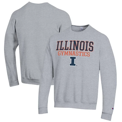 Men's Champion Gray Illinois Fighting Illini Gymnastics Stack Powerblend Pullover Sweatshirt