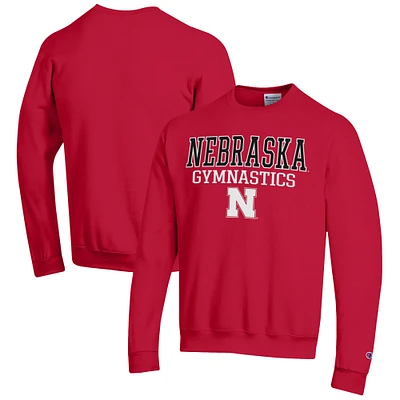 Men's Champion Scarlet Nebraska Huskers Gymnastics Stack Powerblend Pullover Sweatshirt