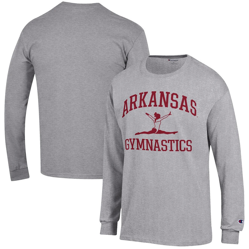 Men's Champion Gray Arkansas Razorbacks Gymnastics Icon Long Sleeve T-Shirt