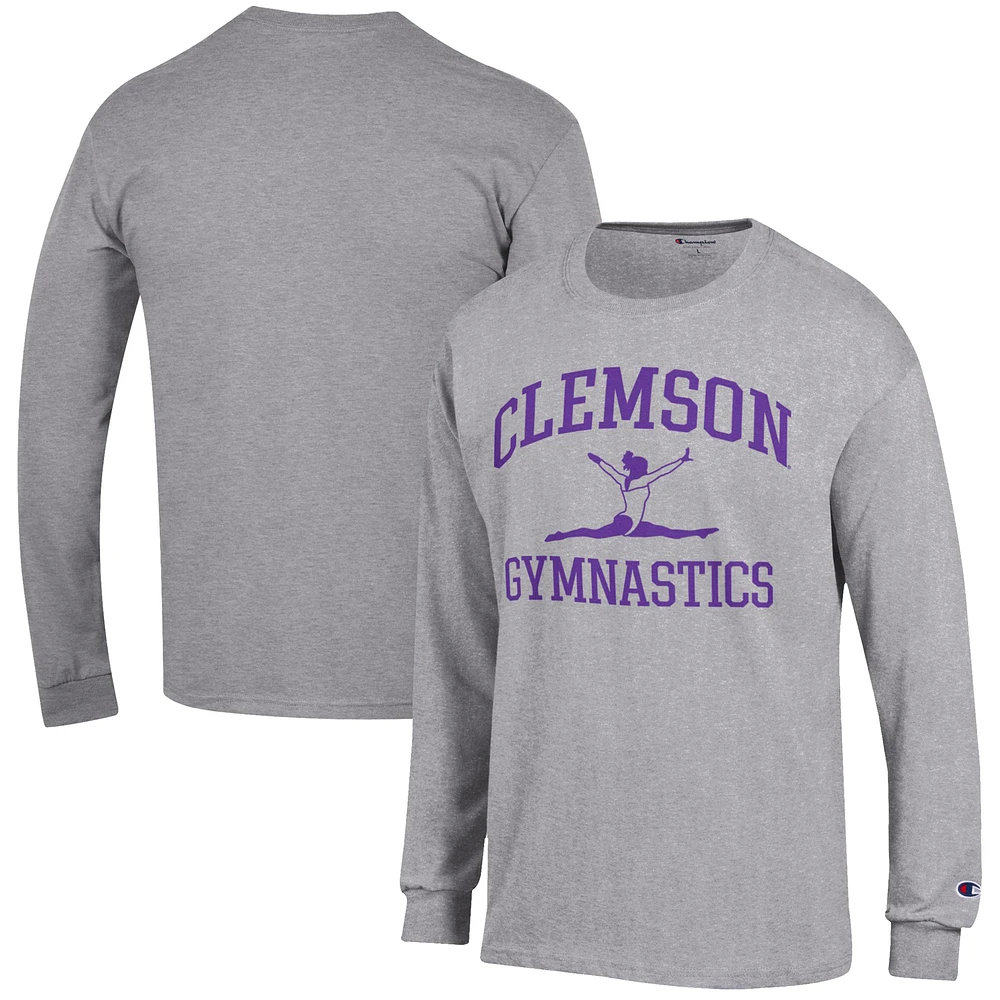 Men's Champion Gray Clemson Tigers Gymnastics Icon Long Sleeve T-Shirt