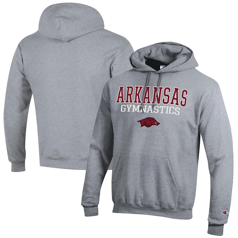 Men's Champion Gray Arkansas Razorbacks Gymnastics Stack Powerblend Pullover Hoodie